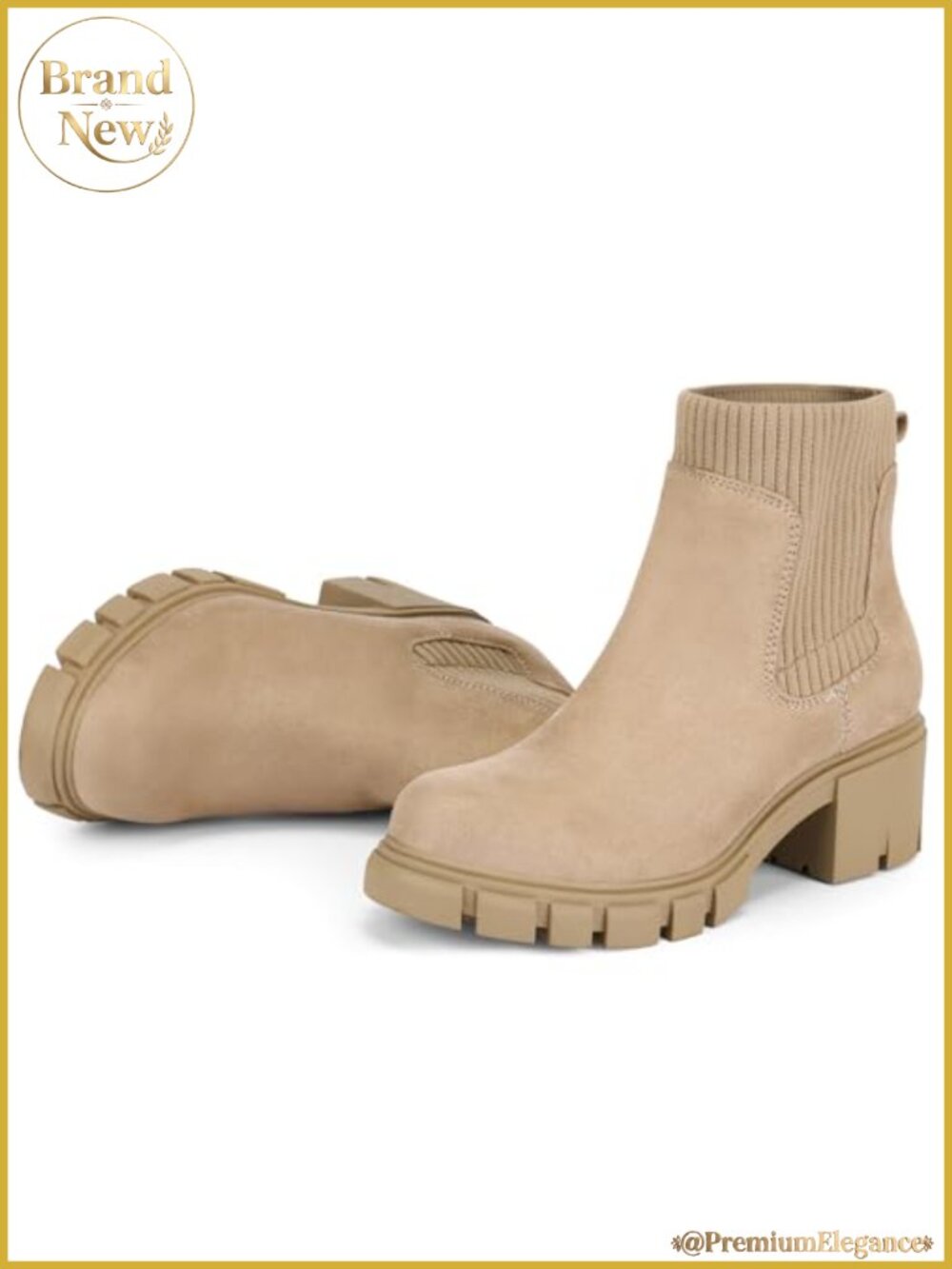 Chelsea Ankle Booties Chunky Heel Suede Slip On Boots